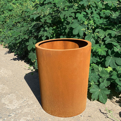 Halaman Belakang Luar Ruangan Bulat Corten Steel Pot Bunga Kotak Penanam Logam