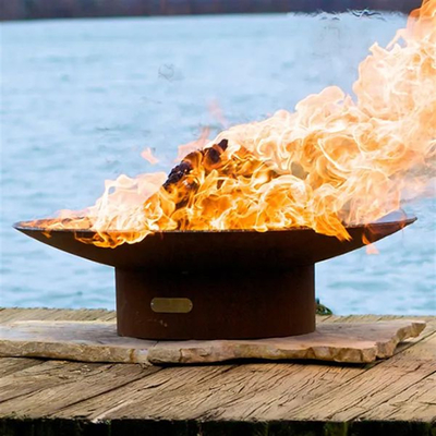 Antique Round Corten Steel Fire Pit BBQ Burner 55*55*41cm High Temp Painting