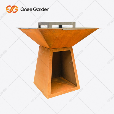 Corten Steel BBQ Fire Pit Grill Trapesium Berbentuk Outdoor Cooking Grills Untuk Taman