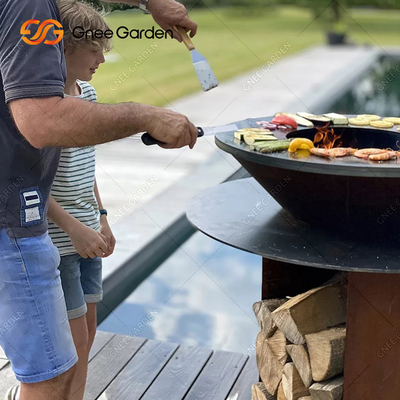 Pembakaran Kayu Corten Steel Bbq Grills untuk Pesta Barbekyu Luar Ruangan