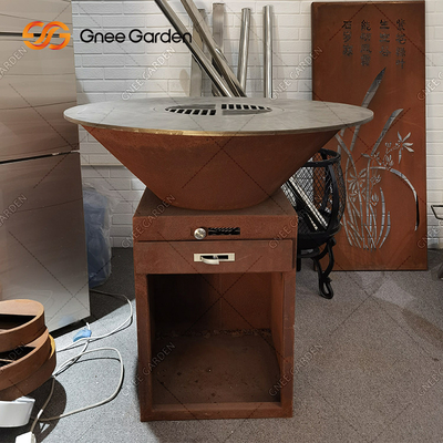 Garden Rust Corten Steel Outdoor Cooking Grills Fire Pit BBQ Grill Layanan Pengemasan