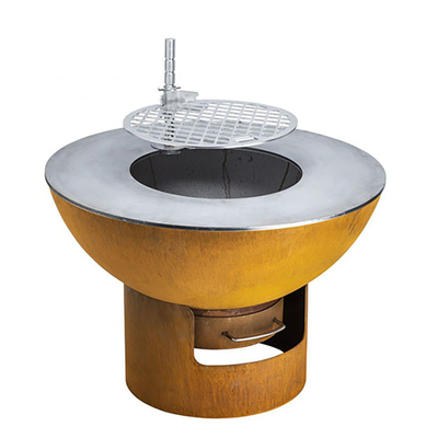 Round Rust Corten Steel Heavy Duty Fire Pit Grill 70*70*35 Cm
