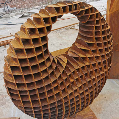 Patung Taman Logam Besar Corten Steel Dengan Bentuk Orb Tiga Dimensi
