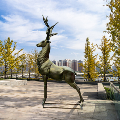 Gnee Garden Cast Iron Outdoor Metal Sculpture Patung Rusa Kuningan