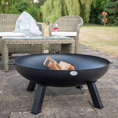 Modern Black Garden Corten Steel Fire Pit Putaran Mangkuk Api Luar Ruangan