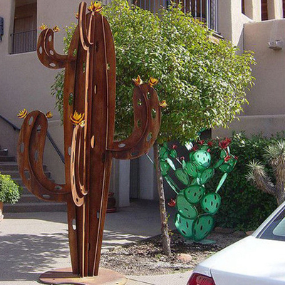 Taman Lanskap Corten Steel Sculpture Cactus Metal Yard Art Natural Rusted
