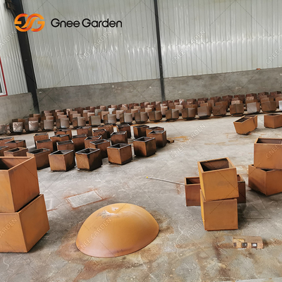 Corten Penanam Hias Logam Luar Ruangan Besar Penanam Dinding Logam Persegi Panjang