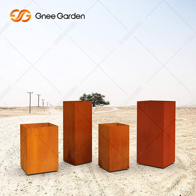 Penanam Logam Luar Ruangan Besar Persegi Corten Steel Pot Bunga Disesuaikan