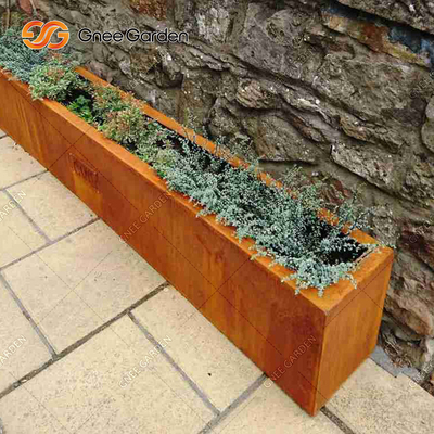 Penanam Logam Luar Ruangan Besar Persegi Corten Steel Pot Bunga Disesuaikan
