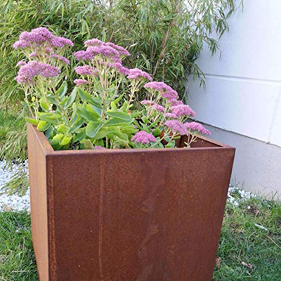 Persegi Panjang Corten Steel Planter Metal Stand Pot Bunga