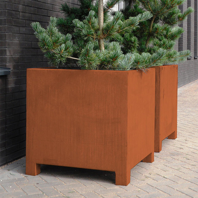 Persegi Panjang Corten Steel Planter Metal Stand Pot Bunga