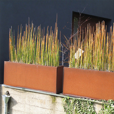 Persegi Panjang Corten Steel Planter Metal Stand Pot Bunga