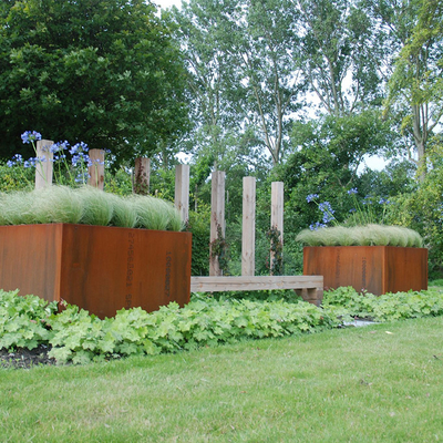 Persegi Panjang Corten Steel Planter Metal Stand Pot Bunga