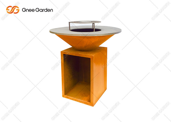 Arang Baja Corten Keluarga Meja Lubang Api Luar Ruangan Corten Steel Bbq Grill