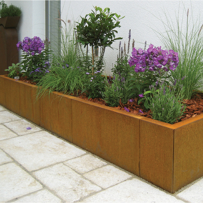 Outdoor Street 0.8mm Corten Steel Square Planter Box Untuk Bukti Cuaca Taman Umum