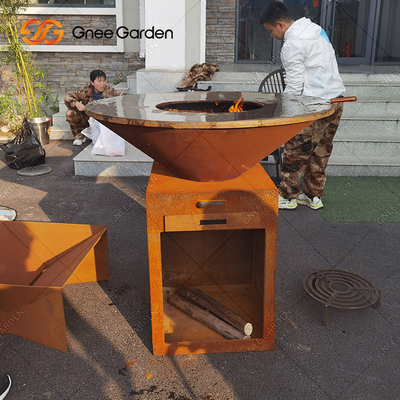 Pre Weathered Corten Steel Firepits Charcoal Barbecue Pit Ukuran Disesuaikan