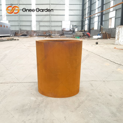 Flower Rusty Finish Round Corten Steel Planters Untuk Taman