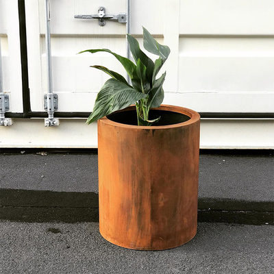 Flower Rusty Finish Round Corten Steel Planters Untuk Taman