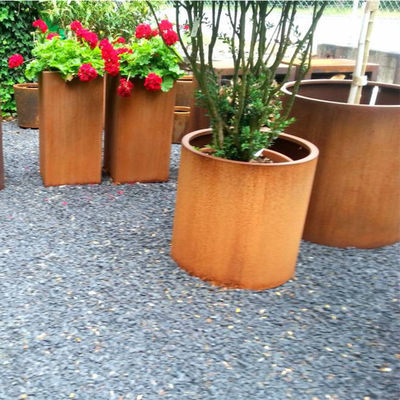 Flower Rusty Finish Round Corten Steel Planters Untuk Taman
