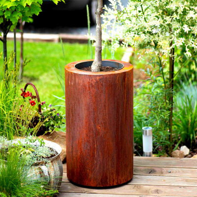 Flower Rusty Finish Round Corten Steel Planters Untuk Taman