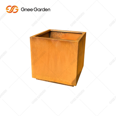Bentuk Persegi Cubic Corten Steel Planter Pot Bunga Logam Untuk Taman