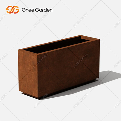 Pot Tanaman Baja Logam Kustom Desain Modern Kotak Panjang Penanam Baja Corten