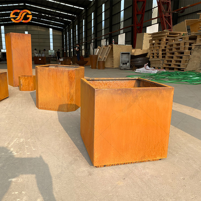 Corten Steel Square Rusty Planter Box Tahan Cuaca Untuk Bunga