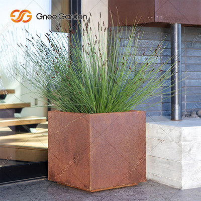 Corten Steel Square Rusty Planter Box Tahan Cuaca Untuk Bunga