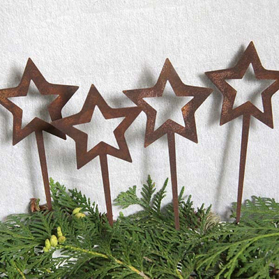 Ornamen Taman Logam Baja Pelapukan Berbentuk Bintang Dekorasi Natal