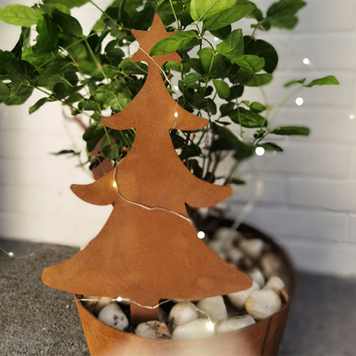 Ornamen Taman Logam Berkarat Baja Corten Dekorasi Berbentuk Pohon Natal