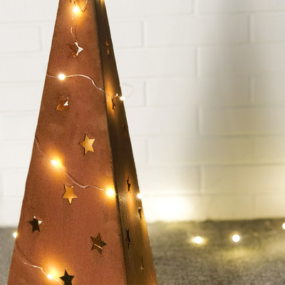 Ornamen Taman Logam Natal 500mm Ornamen Taman Corten Dengan LED