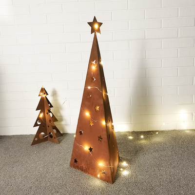 Ornamen Taman Logam Natal 500mm Ornamen Taman Corten Dengan LED