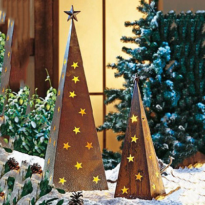Ornamen Taman Logam Natal 500mm Ornamen Taman Corten Dengan LED