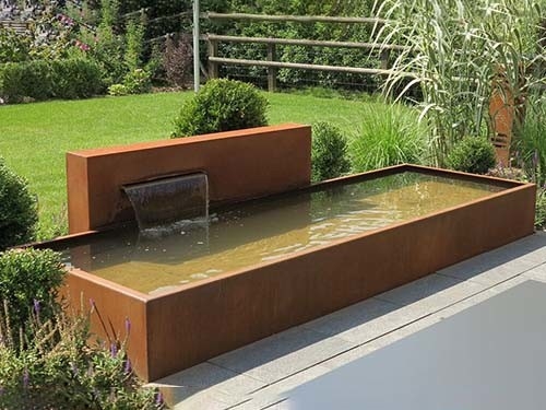 Air Mancur Baja Corten Modern Lanskap Taman Luar Ruangan Persegi Panjang
