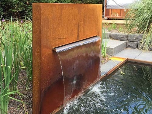 Air Mancur Baja Corten Modern Lanskap Taman Luar Ruangan Persegi Panjang
