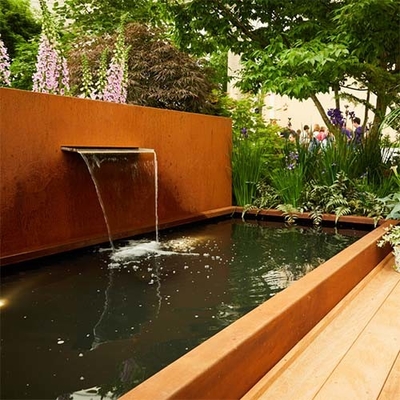 Air Mancur Baja Corten Modern Lanskap Taman Luar Ruangan Persegi Panjang