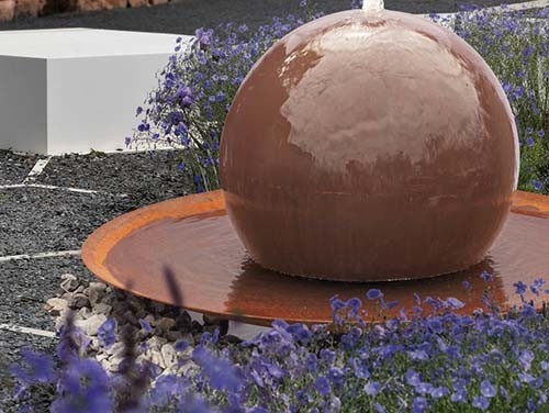 Outdoor Rusty Corten Steel Garden Fountain Ball Berbentuk Air Terjun