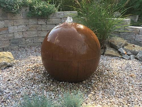 Outdoor Rusty Corten Steel Garden Fountain Ball Berbentuk Air Terjun