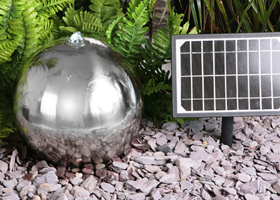70cm Ornamen Taman Logam Fitur Air Bola Stainless Steel Dengan Lampu LED