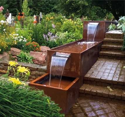 SGS Outdoor Metal Garden Ornaments Corten Steel Pond Water Fitur Rusty Red