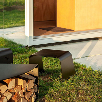 Round Corten Steel Firewood Storage Outdoor Metal Furniture Wood Holder Fire Pit Table Dengan Kursi