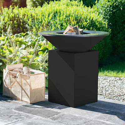 BBQ Fire Bowl Corten Steel Dengan Cincin Pemanggang Berkemah Di Luar Ruangan