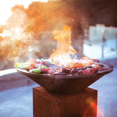 Pembakaran Kayu Pelapukan Baja Outdoor Cooking Grills 100cm Untuk Barbekyu