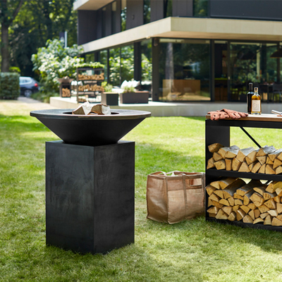 Pembakaran Kayu Pelapukan Baja Outdoor Cooking Grills 100cm Untuk Barbekyu