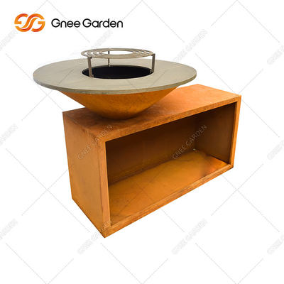 Custom Size Square Corten Steel BBQ Grill Dekoratif Berkemah Di Luar Ruangan