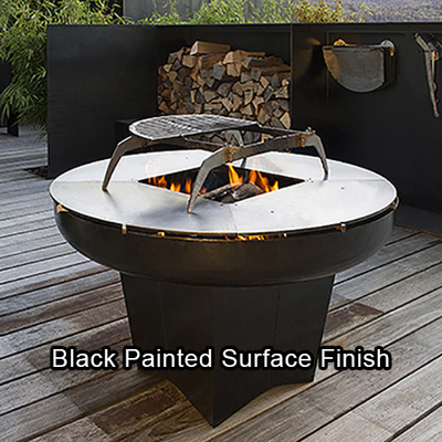BBQ Fire Bowl Corten Steel Dengan Cincin Pemanggang Berkemah Di Luar Ruangan