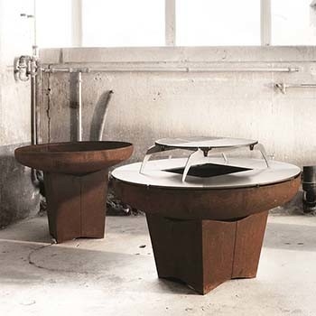 Weathered Corten Steel Bbq Fire Pit Tebal 3mm Dengan Circle Plancha