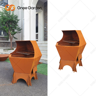 Weathered Corten Steel Bbq Fire Pit Tebal 3mm Dengan Circle Plancha