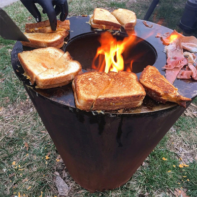 Pembakaran Kayu Bakar Corten Steel Outdoor Stove Top Grill Untuk Garden Camping