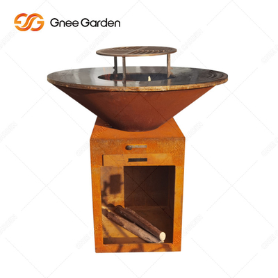 Arang Barbeque Grill Outdoor Corten Steel Fire Pit BBQ Dengan Cooking Grill